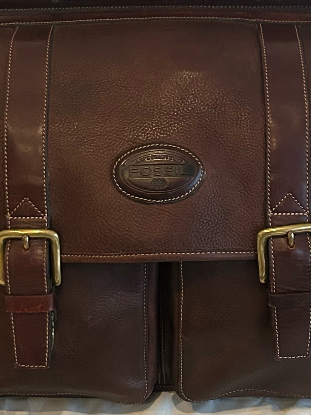 Vintage Fossil Brown Leather Messenger Briefcase Work Laptop Satchel Bag - Picture 8 of 14